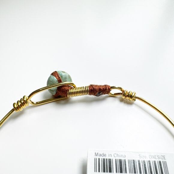 Banana Republic Gold Wire Bangle Bracelet with Turquoise Stone Accent - Picture 3 of 10